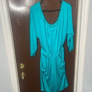 Teal on/off shoulder dress